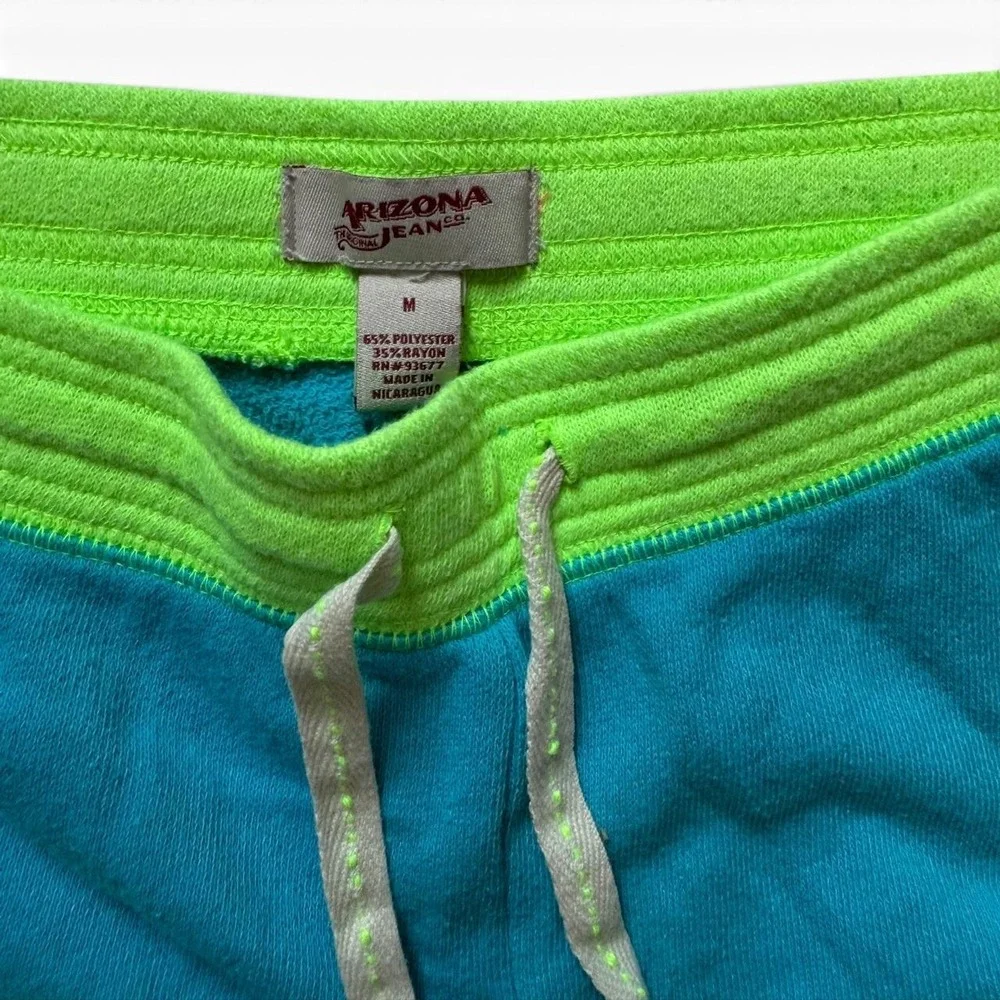 Arizona Jean Company Teal Neon Lime Colorblock Athletic Shorts Womens Medium Y2K